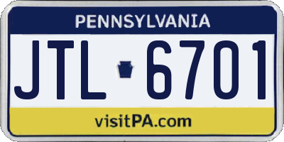 PA license plate JTL6701