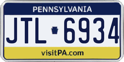 PA license plate JTL6934