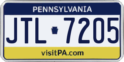 PA license plate JTL7205