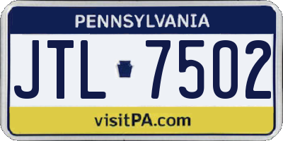 PA license plate JTL7502