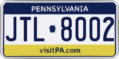 PA license plate JTL8002