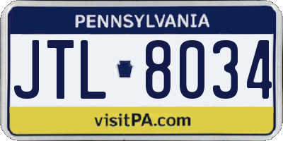 PA license plate JTL8034