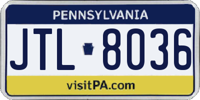 PA license plate JTL8036