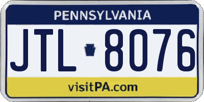 PA license plate JTL8076