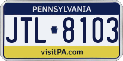 PA license plate JTL8103