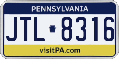 PA license plate JTL8316