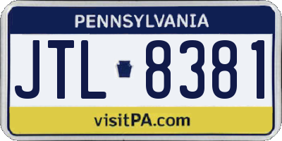 PA license plate JTL8381