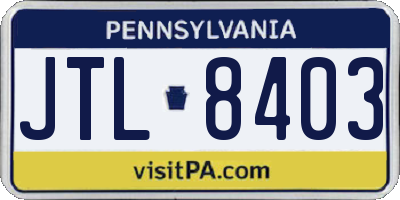 PA license plate JTL8403