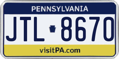 PA license plate JTL8670
