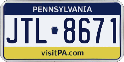 PA license plate JTL8671