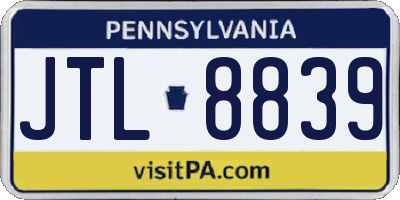 PA license plate JTL8839