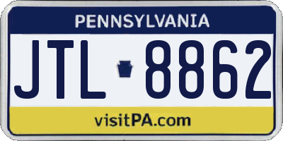 PA license plate JTL8862