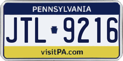 PA license plate JTL9216
