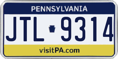 PA license plate JTL9314