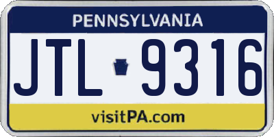 PA license plate JTL9316