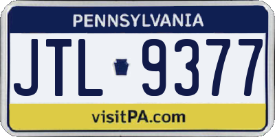 PA license plate JTL9377