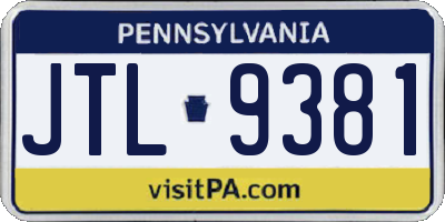 PA license plate JTL9381