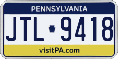 PA license plate JTL9418