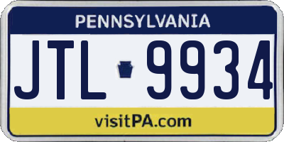 PA license plate JTL9934