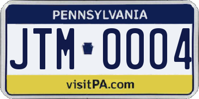 PA license plate JTM0004
