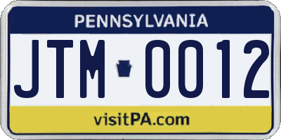 PA license plate JTM0012