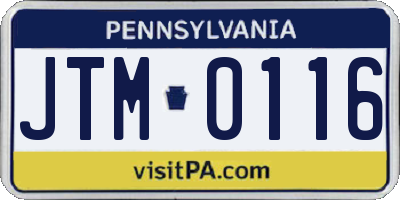 PA license plate JTM0116