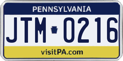 PA license plate JTM0216