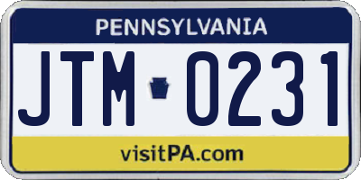 PA license plate JTM0231