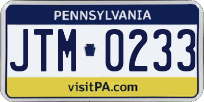 PA license plate JTM0233