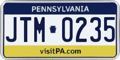 PA license plate JTM0235