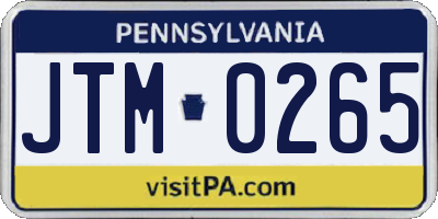 PA license plate JTM0265
