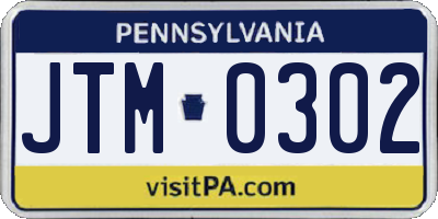 PA license plate JTM0302
