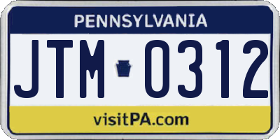 PA license plate JTM0312