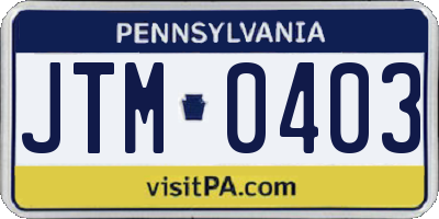 PA license plate JTM0403