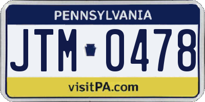 PA license plate JTM0478