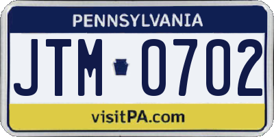 PA license plate JTM0702