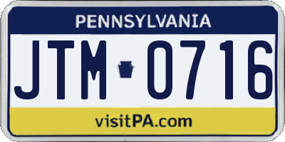 PA license plate JTM0716