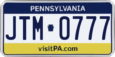 PA license plate JTM0777