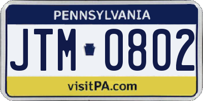 PA license plate JTM0802