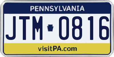 PA license plate JTM0816
