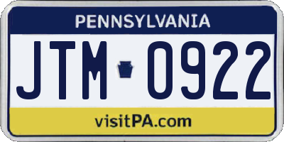 PA license plate JTM0922