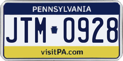 PA license plate JTM0928