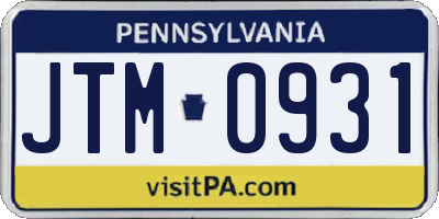 PA license plate JTM0931