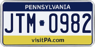 PA license plate JTM0982