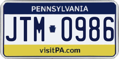 PA license plate JTM0986