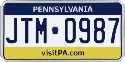 PA license plate JTM0987