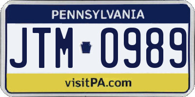 PA license plate JTM0989