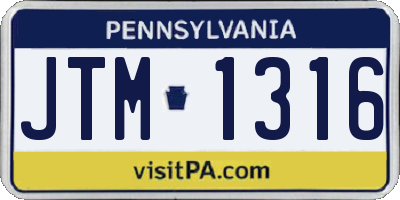 PA license plate JTM1316
