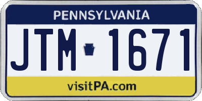 PA license plate JTM1671