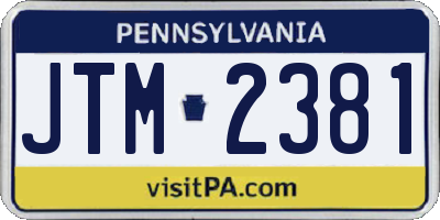 PA license plate JTM2381